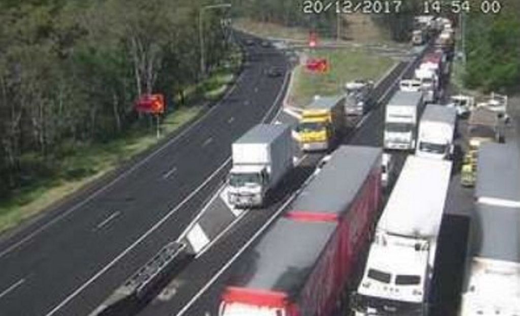 Department of Transport and Main Roads traffic cameras positioned on the Range have captured Wednesday afternoon's traffic chaos on the Warrego Highway. Picture: Contributed