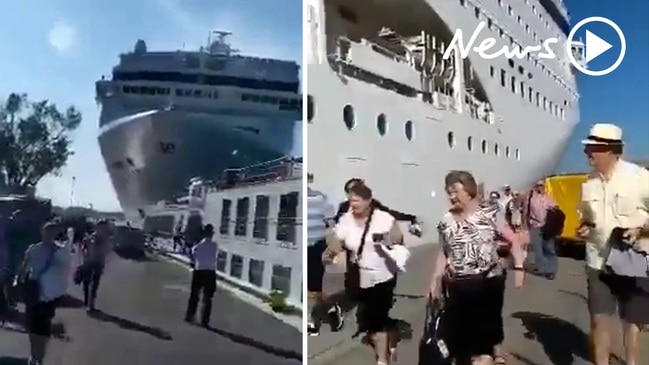 Out of control cruise ship crashes into Venice wharf