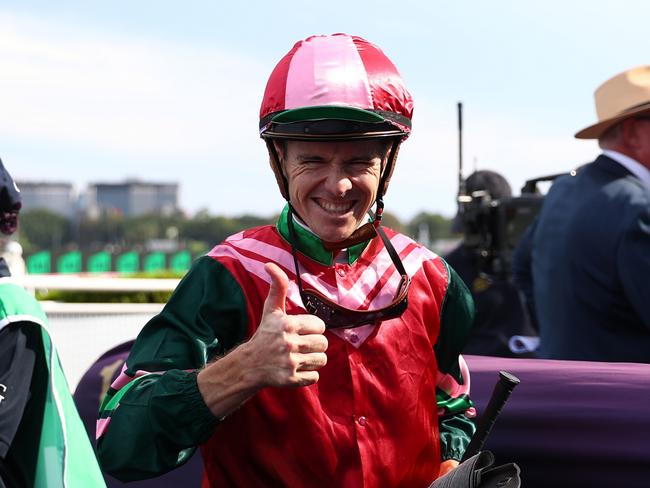 SYDNEY, AUSTRALIA - FEBRUARY 17: Jason Collett riding Kimochi   wins Race 8 TAB Light Fingers Stakes during "Apollo Stakes Day" - Sydney Racing at Royal Randwick Racecourse on February 17, 2024 in Sydney, Australia. (Photo by Jeremy Ng/Getty Images)