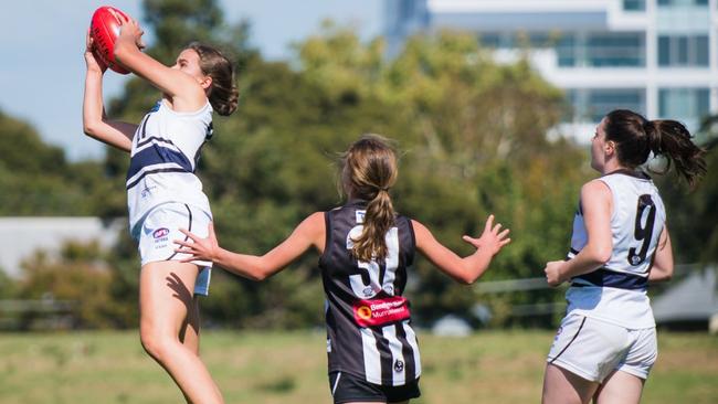 Northern Knights Ellie McKenzie claims a mark during her side's TAC Cup Girls match against Oakleigh Chargers. Picture: Russ Canham.