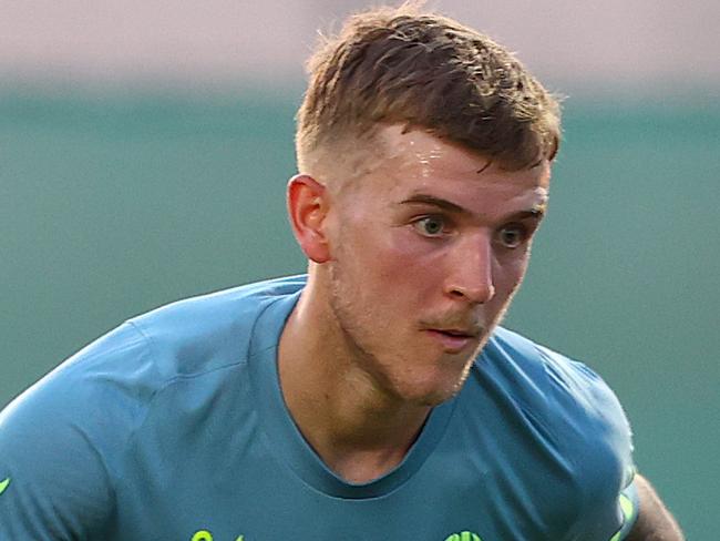DUBAI, UNITED ARAB EMIRATES - MAY 27: Riley McGree of Australia in action during an Australian Socceroos training session on May 27, 2021 in Dubai, United Arab Emirates. (Photo by Francois Nel/Getty Images)