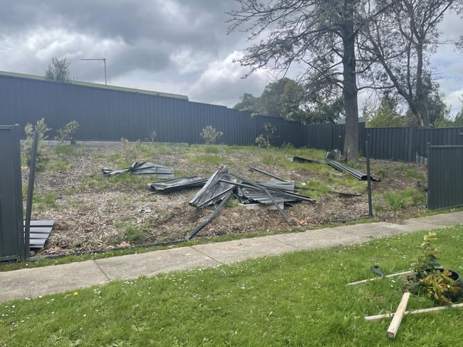 The debris from the fence left at the scene. Picture: Jack Colantuono