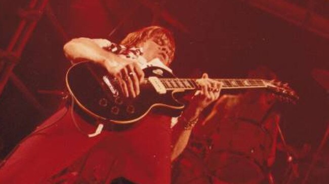 Face melting solo: Jeff Hoad at Brighton Le Sands, in Sydney, in 1986 playing the first guitar he ever bought — and still plays today. Picture: Supplied.