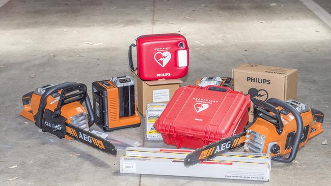 Northcote SES was donated new portable chainsaws, traffic wands and a defibrillator. Picture: Rob Leeson.