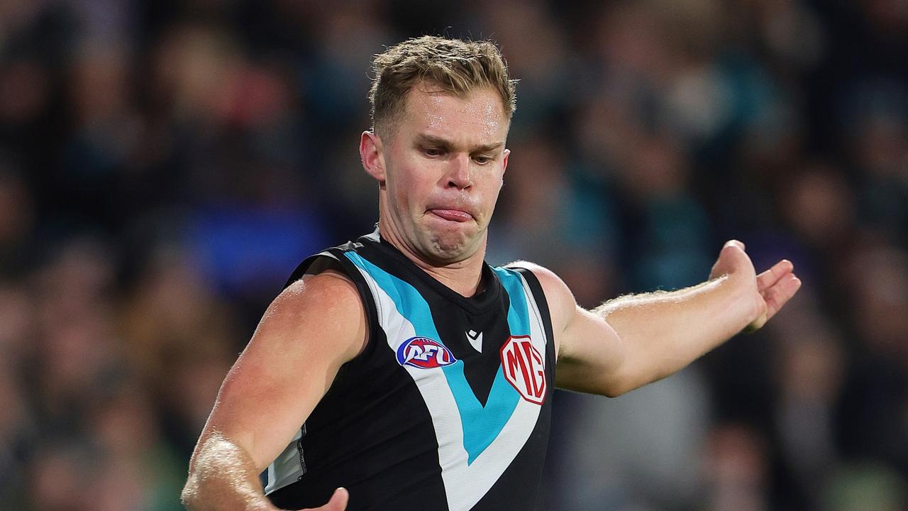 Port Adelaide star Dan Houston is yet to nominate Collingwood as his preferred destination, but the Magpies believe they are leading the race. Picture: Sarah Reed / Getty Images