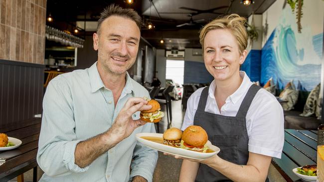 Kirra Beach Saint Helens’ owners Brendan and Jessica Hayes. Picture: Jerad Williams