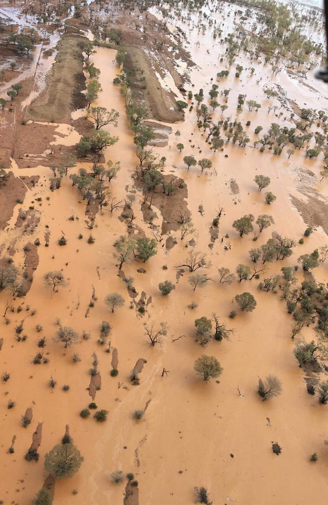 Stunning aerial pictures show drenching rains forming inland seas in outback Queensland. Picture: Andrea Curro