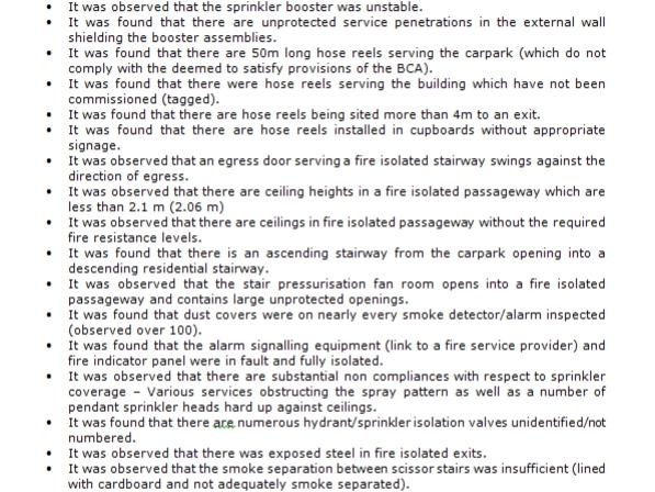 A list of some of the fire safety concerns at the Toplace development site