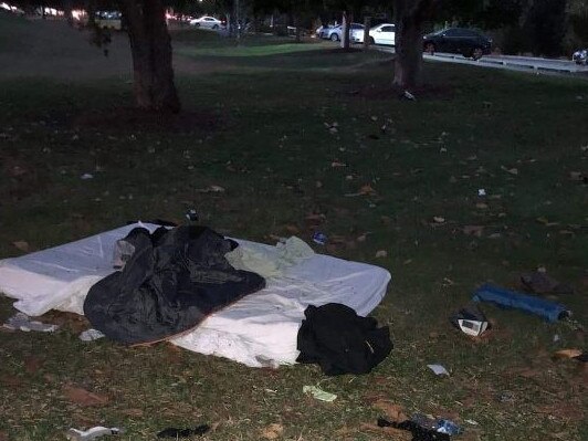 A mattress in the Broadwater Parklands on the Gold Coast where homeless teenagers are sleeping.