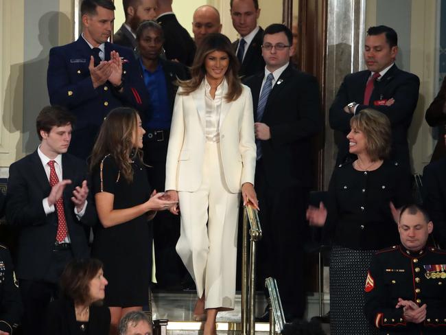 First lady Melania Trump arrives for the State of the Union address. Picture: Getty Images/Mark Wilson