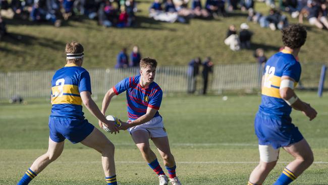 Braith Clark on the move for Downlands in the O'Callaghan Cup on Grammar Downlands Day at Toowoomba Grammar School, Saturday, August 19, 2023. Picture: Kevin Farmer