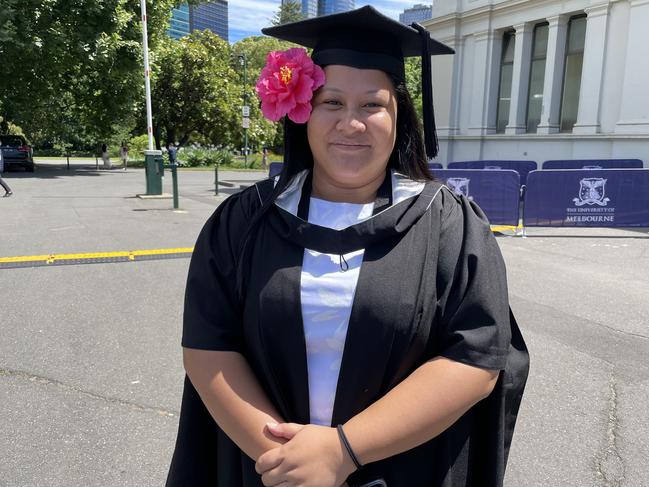 Faaulu Iaeva Amitai graduated with a Master of Commercial Law at the 2024 University of Melbourne graduations. Picture: Himangi Singh