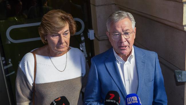 Peter and Amanda delivered a short statement outside court on Wednesday. Picture: NewsWire / Roy VanDerVegt