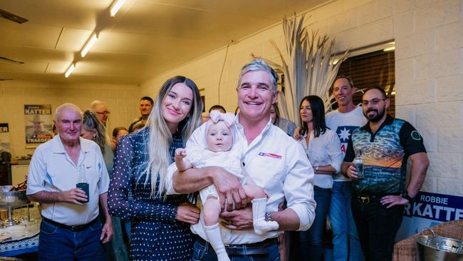 Robbie Katter and wife Daisy and baby Peaches Grace. Picture: Leonie Winks