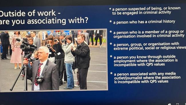 A screenshot of updated Queensland Police Service training on declarable associations. Picture: QPS whistleblower.