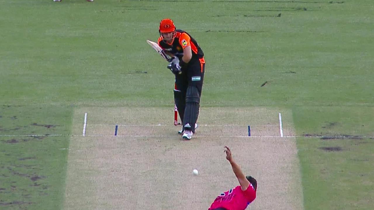 Ben Dwarshuis' delivery pitched outside leg stump.