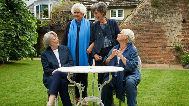 L-R: Maggie Smith, Joan Plowright, Eileen Atkins and Judi Dench in a scene from documentary film Tea With the Dames