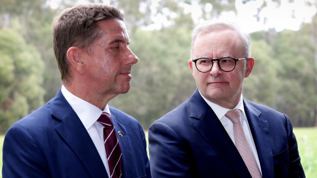 Anthony Albanese with Queensland’s deputy premier Cameron Dick in Meadowbrook. Picture: Steve Pohlner/NewsWire