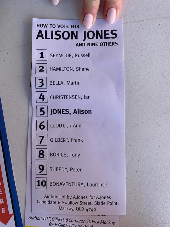 Alison Jones's how to vote card.