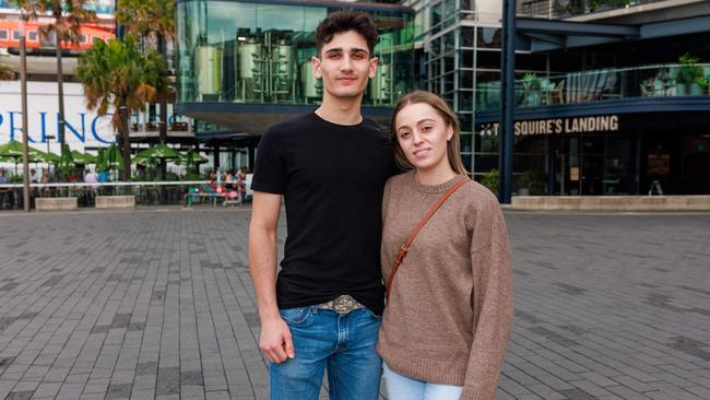 University student Martin Atanasov, who backed The Squire’s Landing’s push to open around the clock, outside the venue with Katia Bakafoukas. Picture: Justin Lloyd.