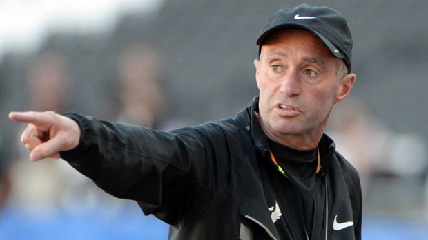 Alberto Salazar gestures during a training session at the Olympic Stadium in advance of the Sainsbury's Anniversary Games, London, Britain  Albeto Salazar