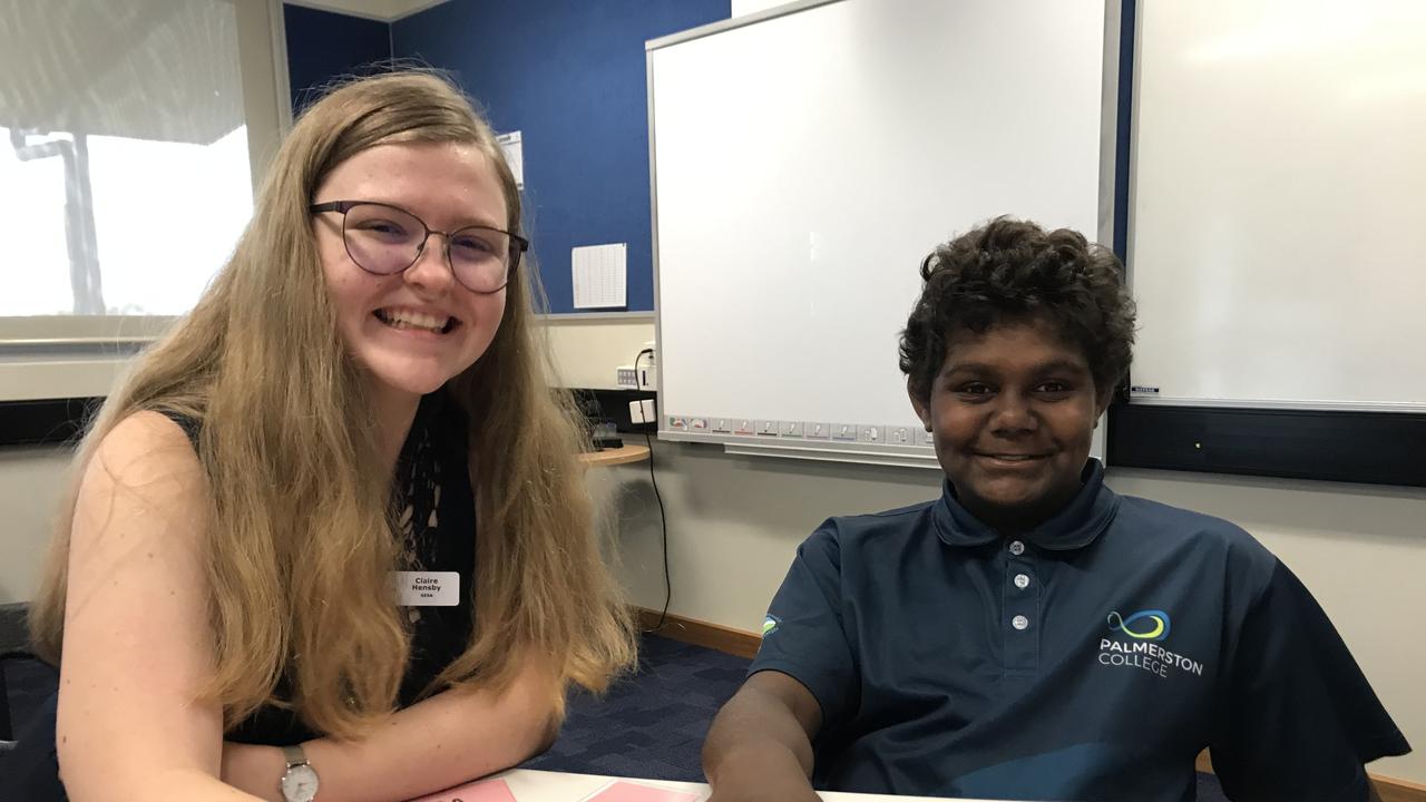 Palmerston College student Latrell Wadaga and special education support officer Claire Hensby in the classroom. Picture: Judith Aisthorpe