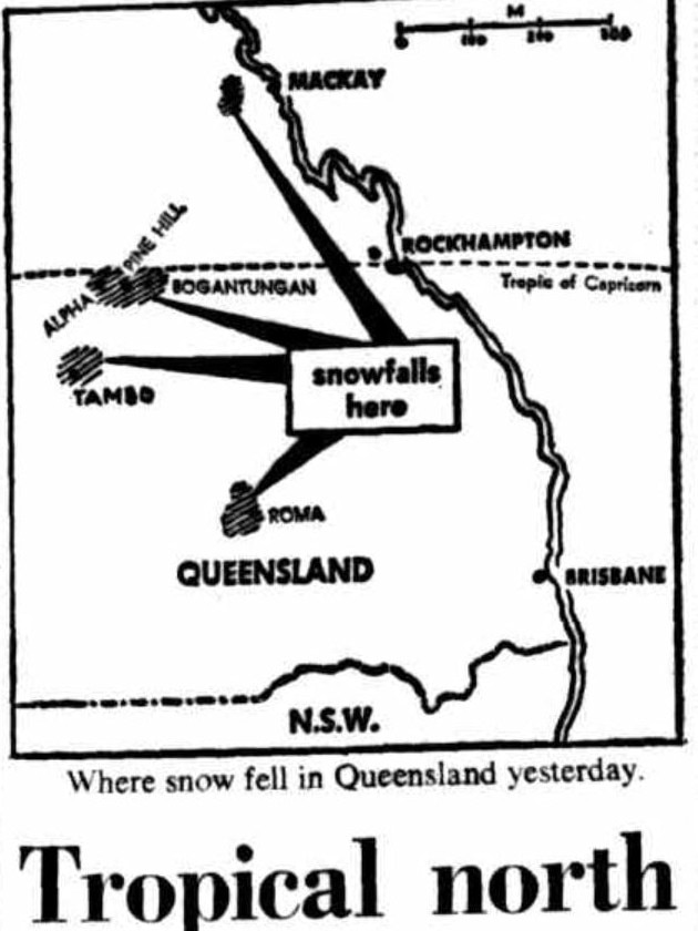 The Canberra Times reports on regional Queensland's snow in July 1965. Picture: National Library of Australia,