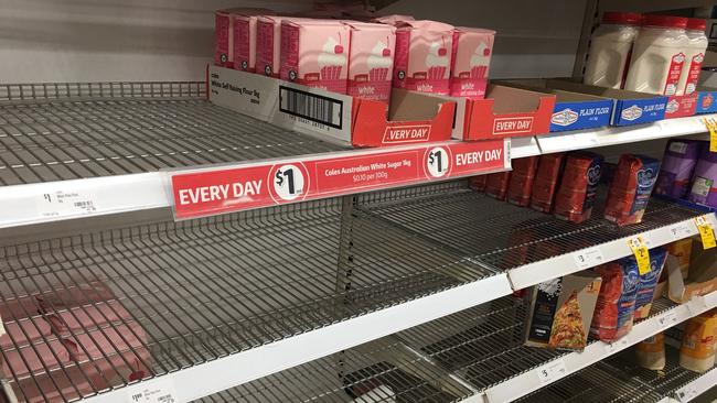 Empty shelves in a supermarket at Chatswood on Sydney’s north shore on Saturday.