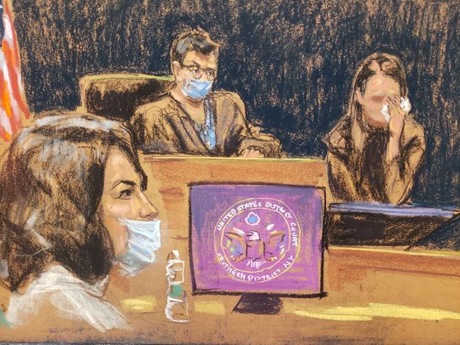 Witness "Jane" testifies during Ghislaine Maxwell's trial on charges of sex trafficking, in a courtroom sketch in New York City, U.S., November 30, 2021. REUTERS/Jane Rosenberg