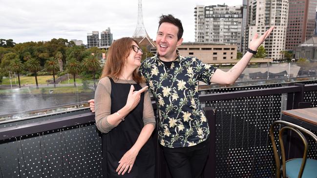 Melbourne International Comedy Festival director Susan Provan with comedian Nath Valvo.