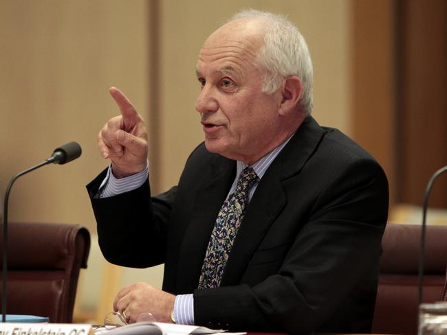 Ray Finkelstein QC appears before a Senate Environment and Communications Legislation Committee in Canberra today.