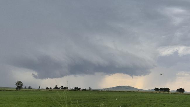 Storm chaser Justin Noonan captured a tornado form during a supercell storm that hit Kaimkillenbun on the Western Downs. Photo: Storm Chaser Justin Noonan.