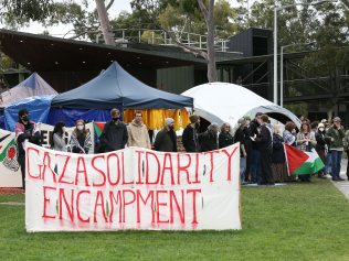 MELBOURNE, AUSTRALIA - MAY 14 2024

Monash Uni encampment - Pro Palestine protestors at the Monash Uni Pro Palestine encampment.

Picture: Brendan Beckett