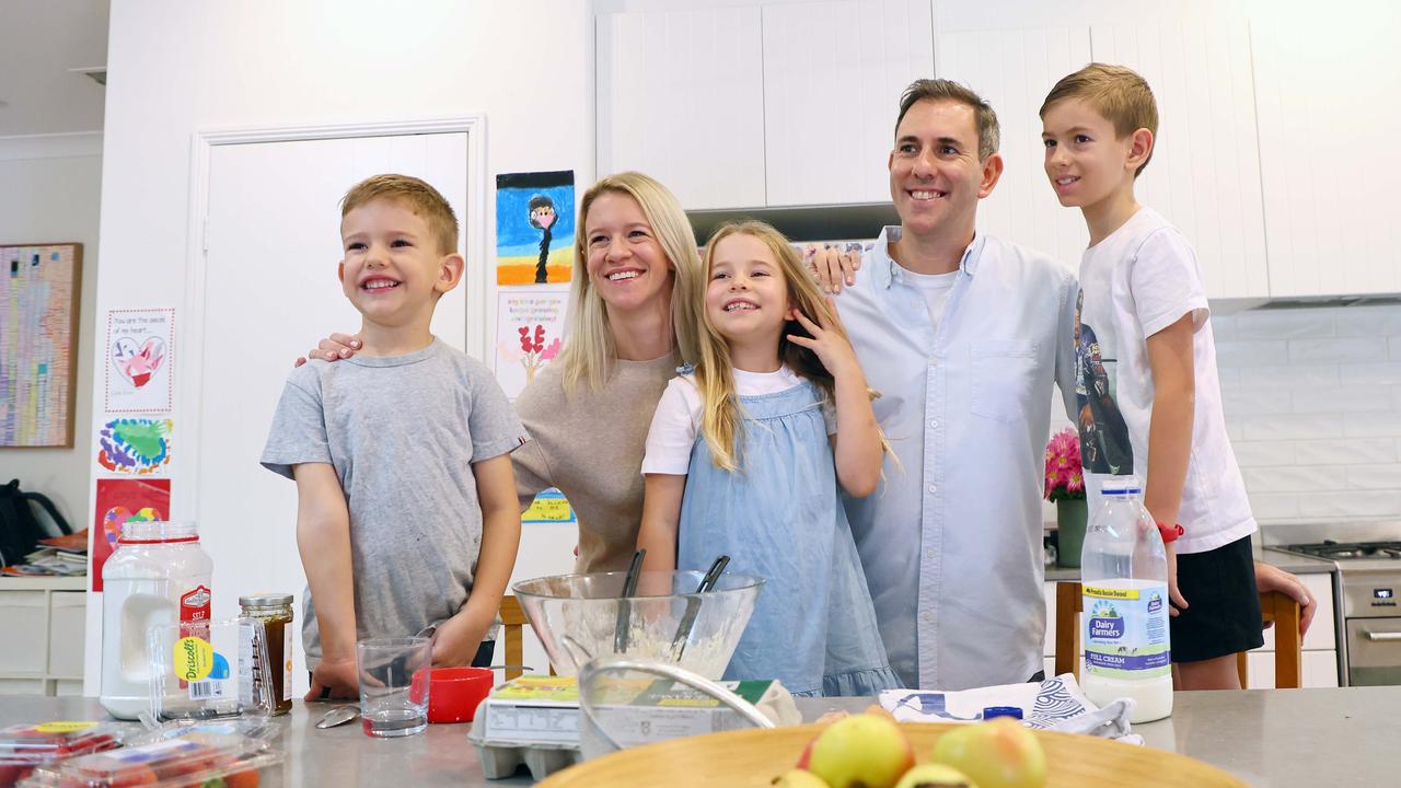 Federal Treasurer Jim Chalmers with his wife Laura, sons Jack and Leo, and daughter Annabel, at their home. Picture: NCA NewsWire/Tertius Pickard