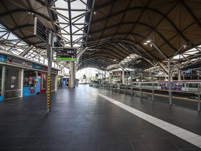 The normally bustling Southern Cross train station in Melbourne. Picture: Sarah Matray