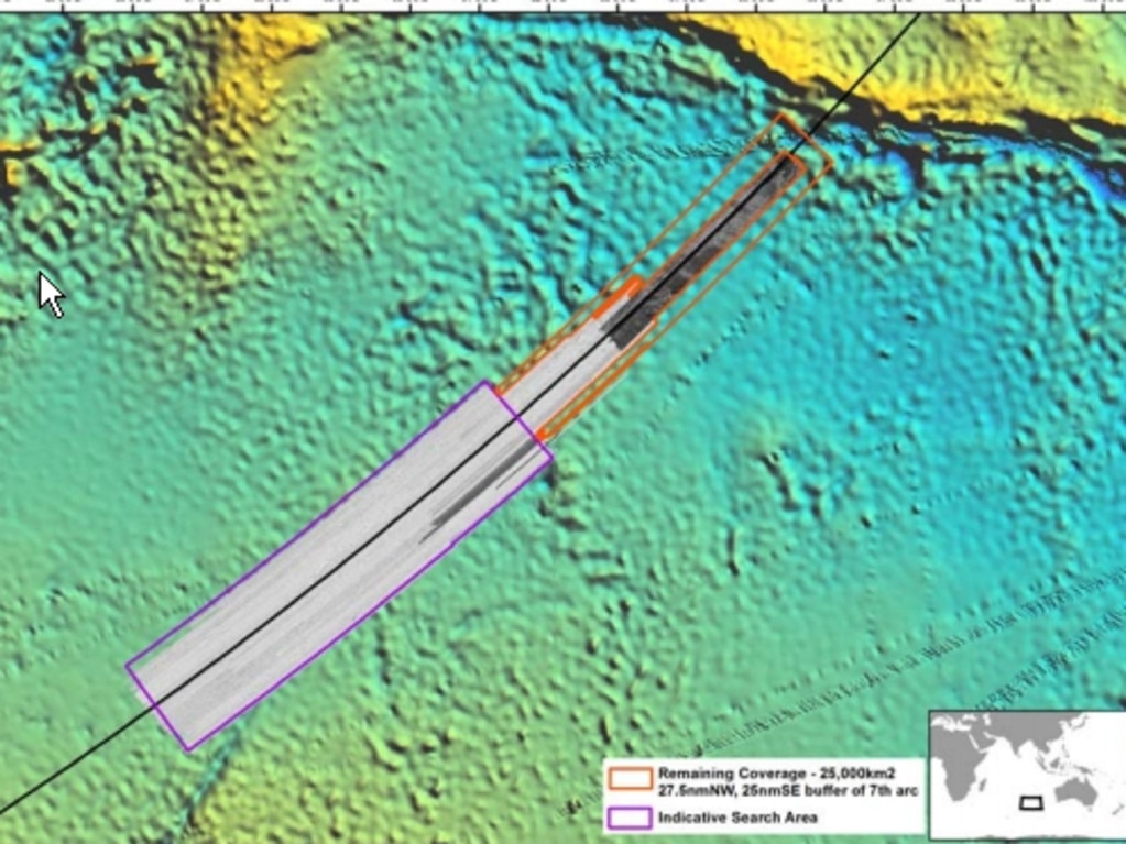 The original search area along the 7th arc, where MH370 is believed to have crashed, has been searched twice with no trace of the aircraft found. Picture: ATSB