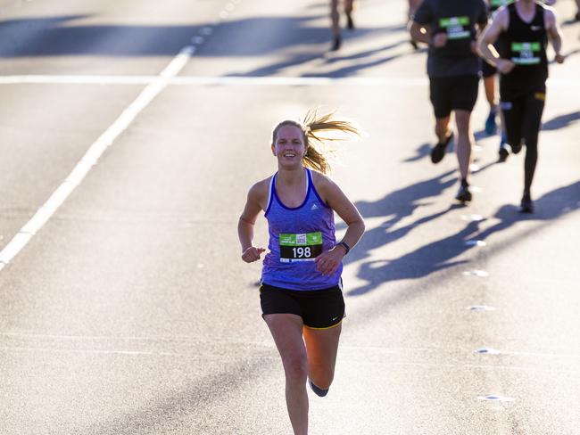 Run the Bridge Fun Run 2020 across Tasman Bridge. Picture: RICHARD JUPE
