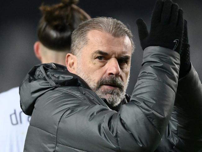 GLASGOW, SCOTLAND - DECEMBER 12: Ange Postecoglou, Manager of Tottenham Hotspur, applauds the fans after the draw during the UEFA Europa League 2024/25 League Phase MD6 match between Rangers FC and Tottenham Hotspur at Ibrox Stadium on December 12, 2024 in Glasgow, Scotland. (Photo by Stu Forster/Getty Images)