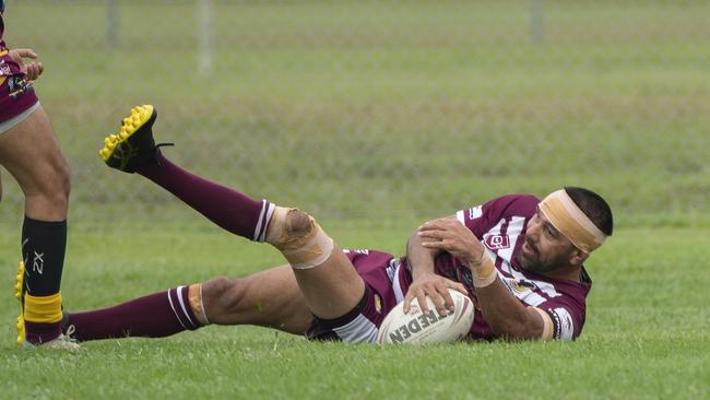 Yarrabah’s Hezron Murgha juggles then scores against Suburbs. Picture: Brian Cassey