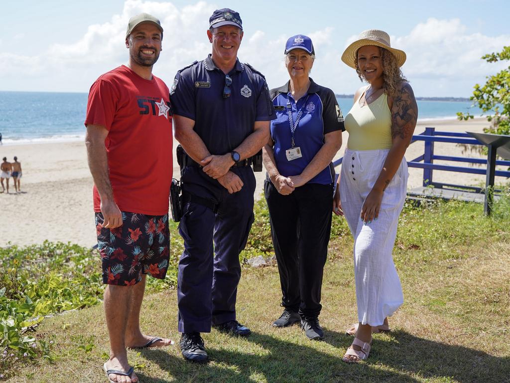 Reclaim the Beach event organisers, Sam Blacker (left) and Kaley Baker (right), of Star 101.9 with Mackay Senior Constable Steve Smith and Volunteer in Policing Gerri Kissner. Picture: Heidi Petith