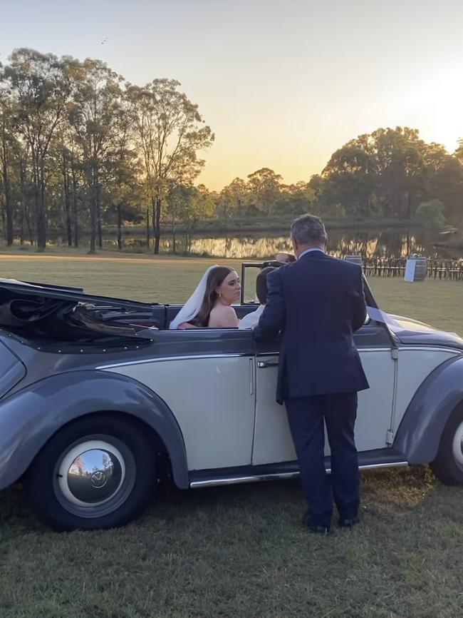 Bride Madeleine Edsell arriving at her wedding.