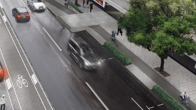 An artist's impression of how the northern end of Frome St would look under an early plan to extend the bikeway.