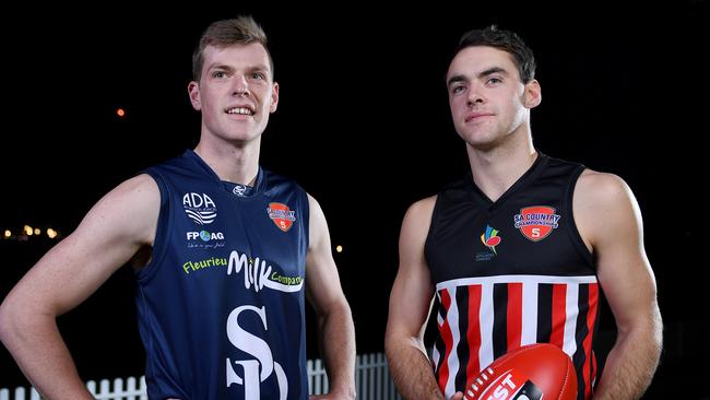 Blake Tabe (right) pictured with Sam Tharaldsen ahead of the SA Country Footy Championships earlier this year. Picture Mark Brake