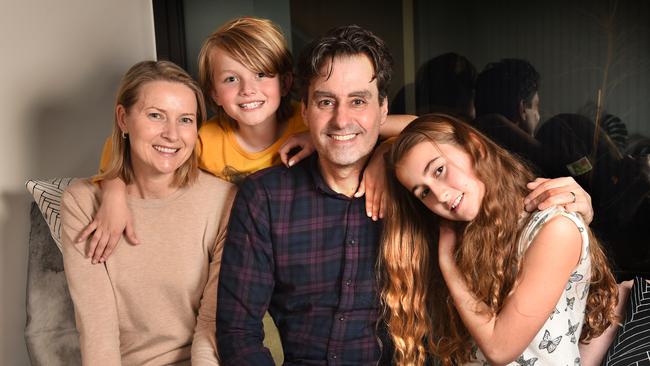 Former golfer turned broadcaster Mark Allen with his wife Tricia Allen and children Olivia and Kelly. Picture: Tony Gough