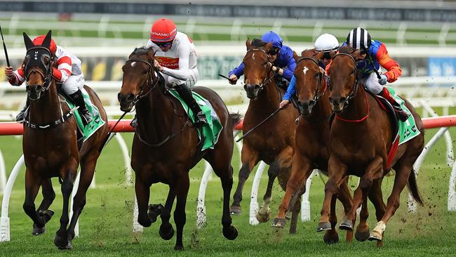 I Am Me (second from left) bursts clear to win the Concorde Stakes at Randwick on September 7. Picture: Jeremy Ng / Getty Images