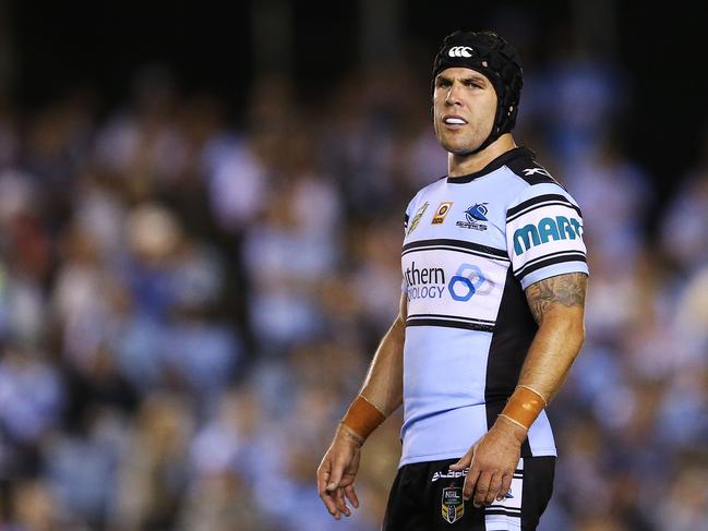 SYDNEY, AUSTRALIA - MARCH 28: Michael Ennis of the Sharks looks on during the round four NRL match between the Cronulla Sharks and the Melbourne Storm at Southern Cross Group Stadium on March 28, 2016 in Sydney, Australia. (Photo by Brendon Thorne/Getty Images)