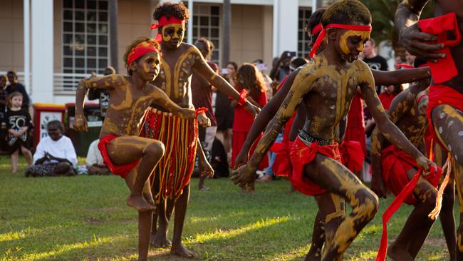 Kenbi Dances from Belyuen community at the Northern Land Council 50 Year Anniversary Concert in State Square, Parliament House, Darwin. Picture: Pema Tamang Pakhrin