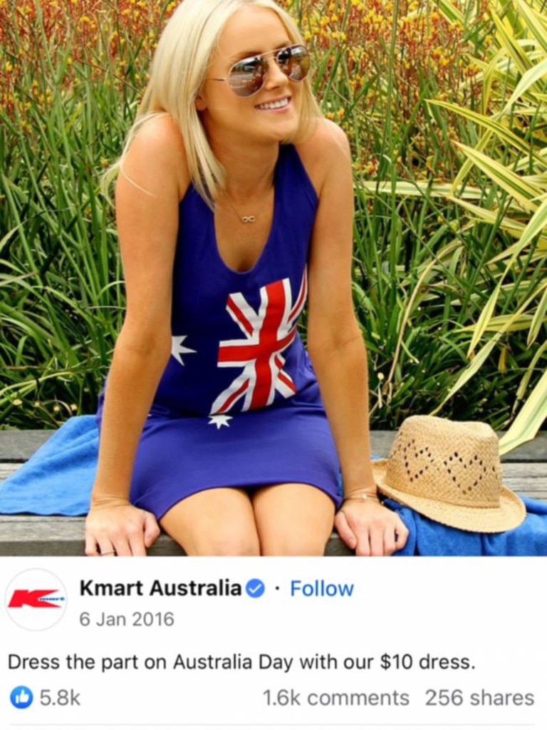 A Kmart Facebook post from 2016, advertising its Australia Day merchandise. Picture: Facebook/Kmart