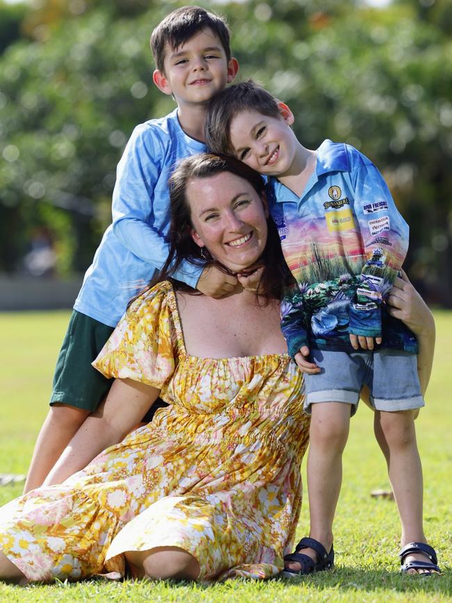 East Trinity mother of two Jessika Ayres, pictured with her two sons Wyatt, 4, and Archer, 5, would like to return to full time work and further her career. Picture: Brendan Radke