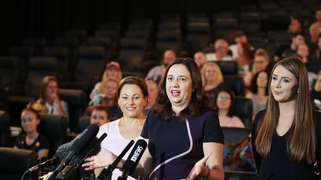 Premier Annastacia Palaszczuk made an announcement about the Dora the Explorer film at the cinemas in the Myer centre. She’s with Jackie Trad. Pic Annette Dew